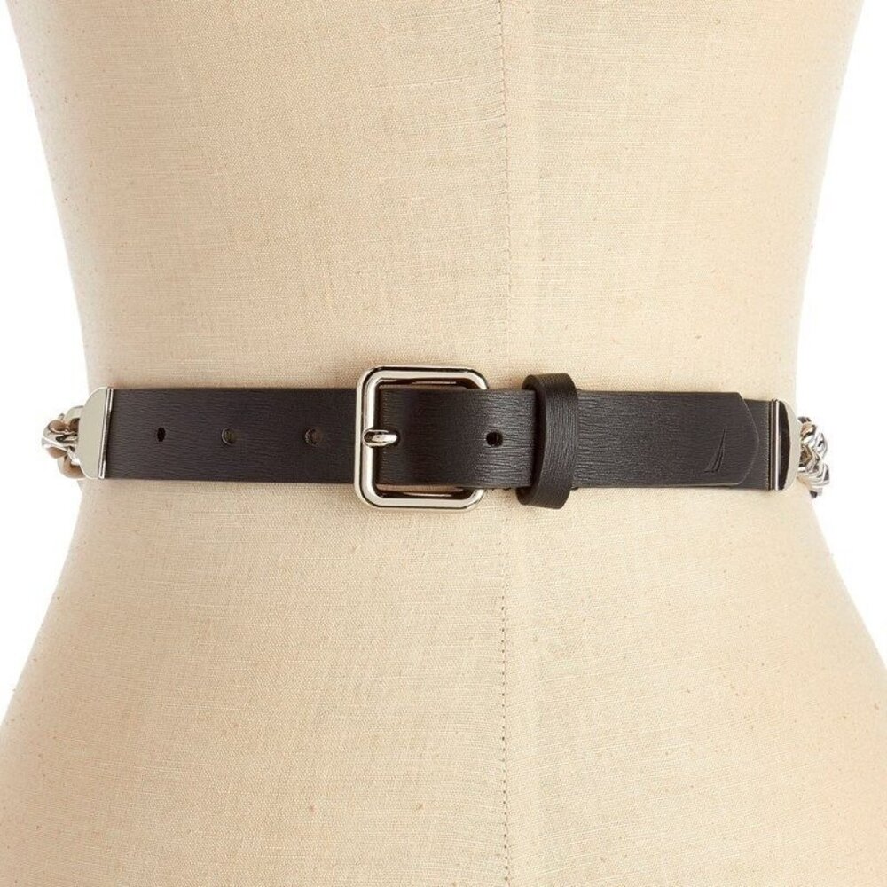 Nautica Women's Accessories Chain Accent Belt Black Size X-Large New - Picture 1 of 7